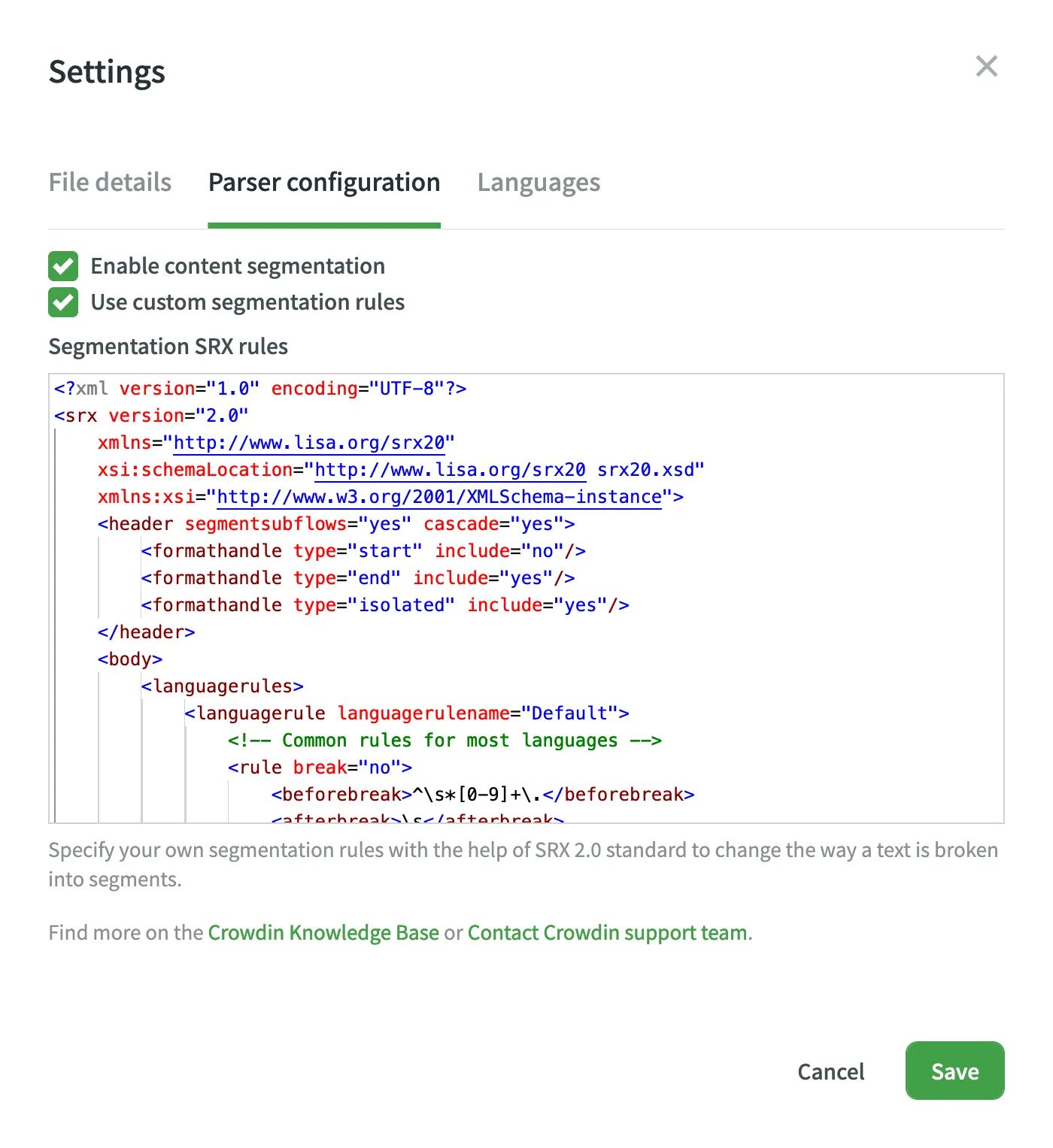 File Segmentation Rules